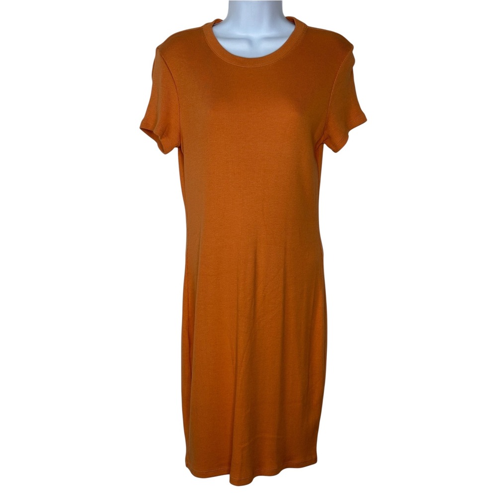 Theory Tiny Tee Dress Large Orange Compact Rib Pima Cotton Modal Midi Casual